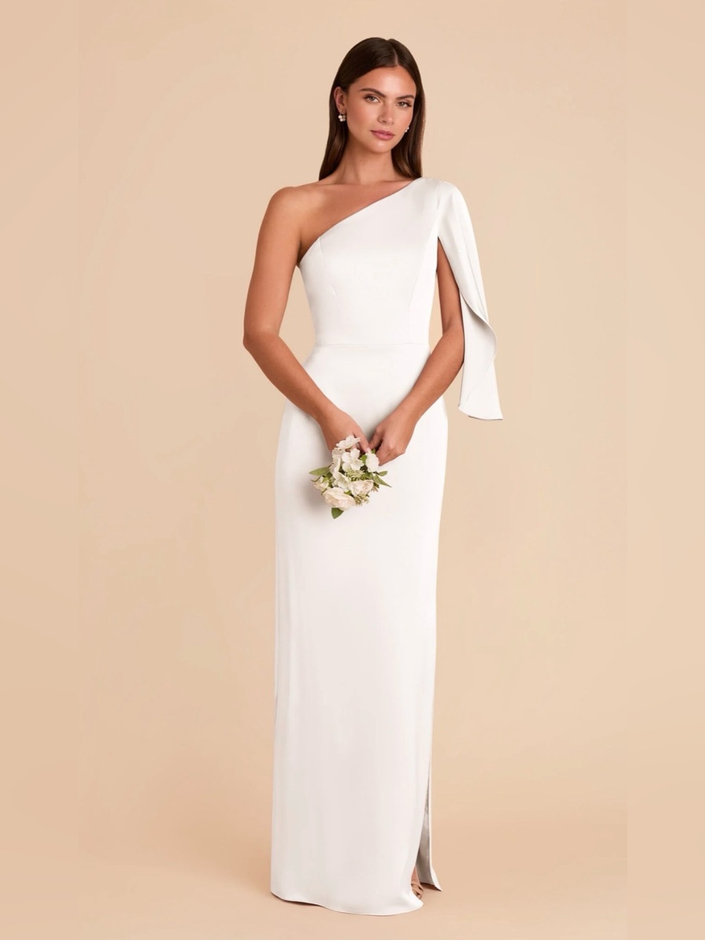 NWT Birdy Grey Christine One Sleeve Matte Satin White Gown Size Small